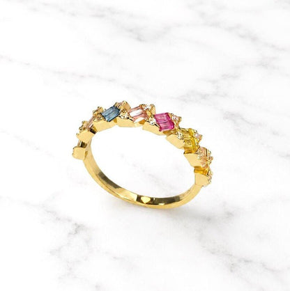 Gold Plated Baguette CZ Ring, Sterling Silver Cubic Zircon Stackable Ring - BeadsBoatInc