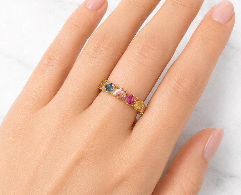 Gold Plated Baguette CZ Ring, Sterling Silver Cubic Zircon Stackable Ring - BeadsBoatInc