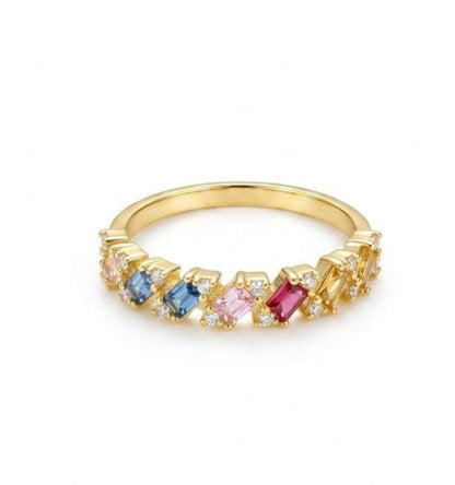 Gold Plated Baguette CZ Ring, Sterling Silver Cubic Zircon Stackable Ring - BeadsBoatInc