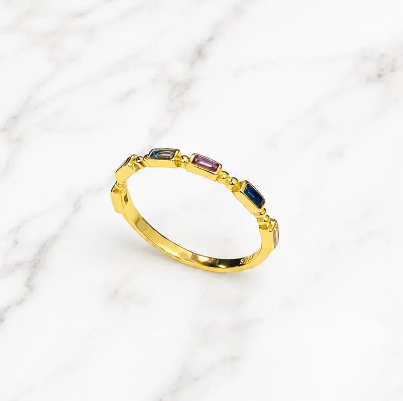 Gold Plated Baguette CZ Ring, Sterling Silver Minimalist Ring - BeadsBoatInc