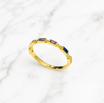 Gold Plated Baguette CZ Ring, Sterling Silver Minimalist Ring - BeadsBoatInc