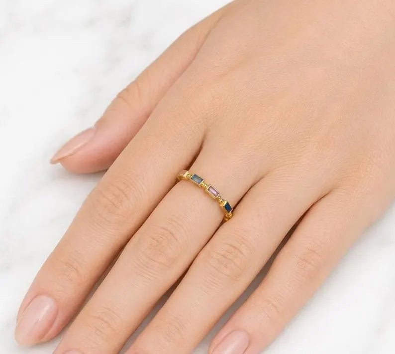 Gold Plated Baguette CZ Ring, Sterling Silver Minimalist Ring - BeadsBoatInc