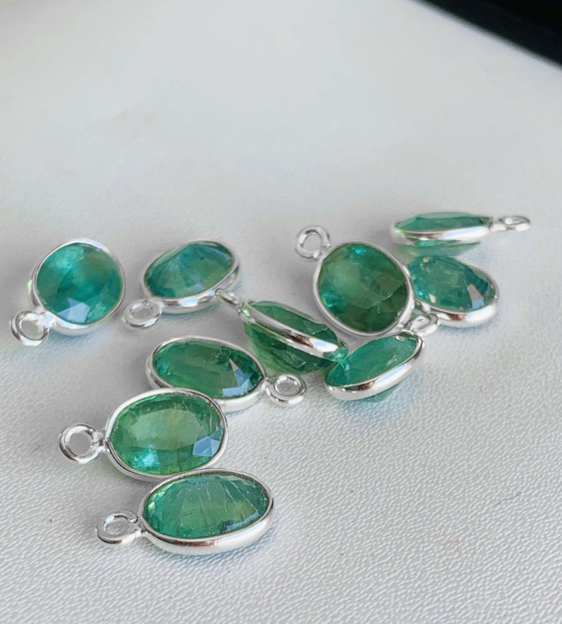 Green Kyanite Connector ~ Sterling Silver & Gold Charms ~ Jewelry Making Supplies ~ Bezel Connectors Components for Beading Necklace Earring - BeadsBoatInc