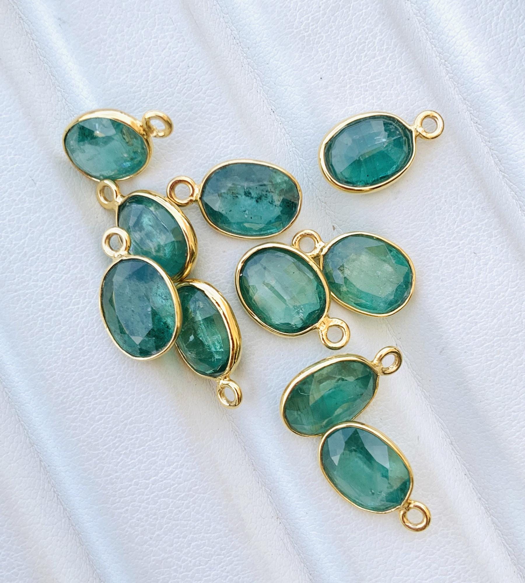 Green Kyanite Connector ~ Sterling Silver & Gold Charms ~ Jewelry Making Supplies ~ Bezel Connectors Components for Beading Necklace Earring - BeadsBoatInc