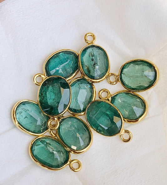 Green Kyanite Connector ~ Sterling Silver & Gold Charms ~ Jewelry Making Supplies ~ Bezel Connectors Components for Beading Necklace Earring - BeadsBoatInc