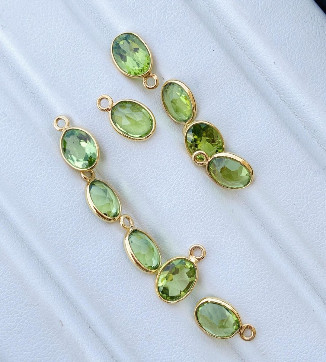 Green Peridot Connector Charms ~ Sterling Silver & Gold Vermeil Jewelry Making Supplies ~ Bezel Connectors Components ~ For Jewelry - BeadsBoatInc