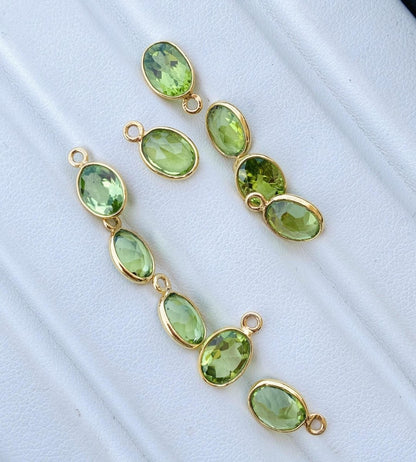 Green Peridot Connector Charms ~ Sterling Silver & Gold Vermeil Jewelry Making Supplies ~ Bezel Connectors Components ~ For Jewelry - BeadsBoatInc