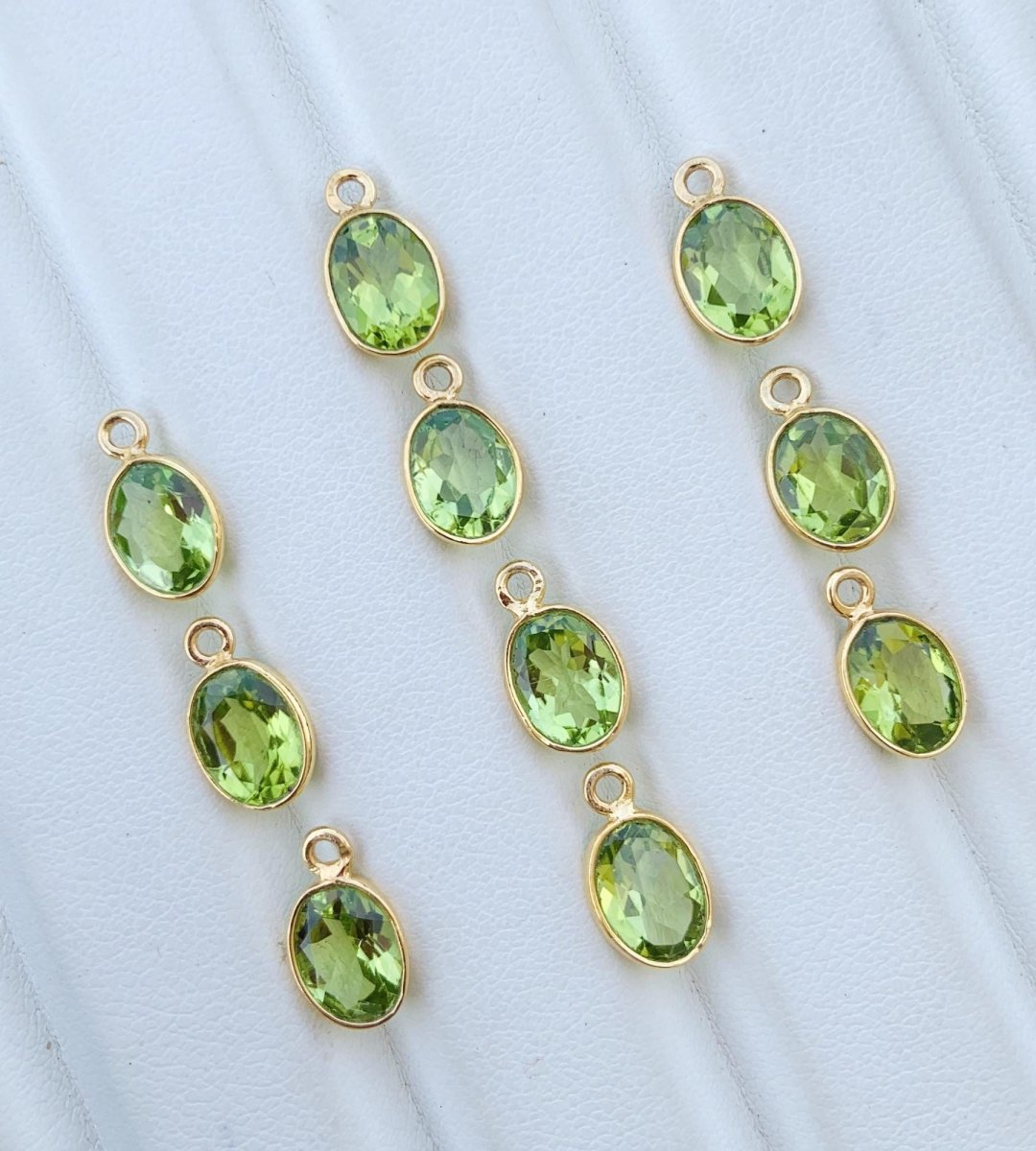 Green Peridot Connector Charms ~ Sterling Silver & Gold Vermeil Jewelry Making Supplies ~ Bezel Connectors Components ~ For Jewelry - BeadsBoatInc