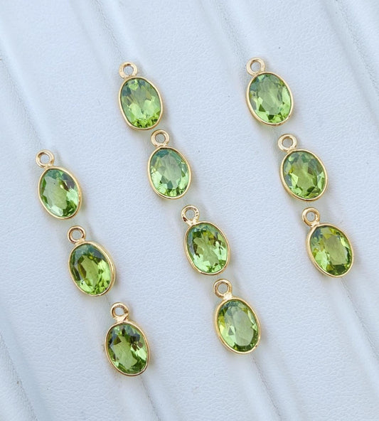 Green Peridot Connector Charms ~ Sterling Silver & Gold Vermeil Jewelry Making Supplies ~ Bezel Connectors Components ~ For Jewelry - BeadsBoatInc