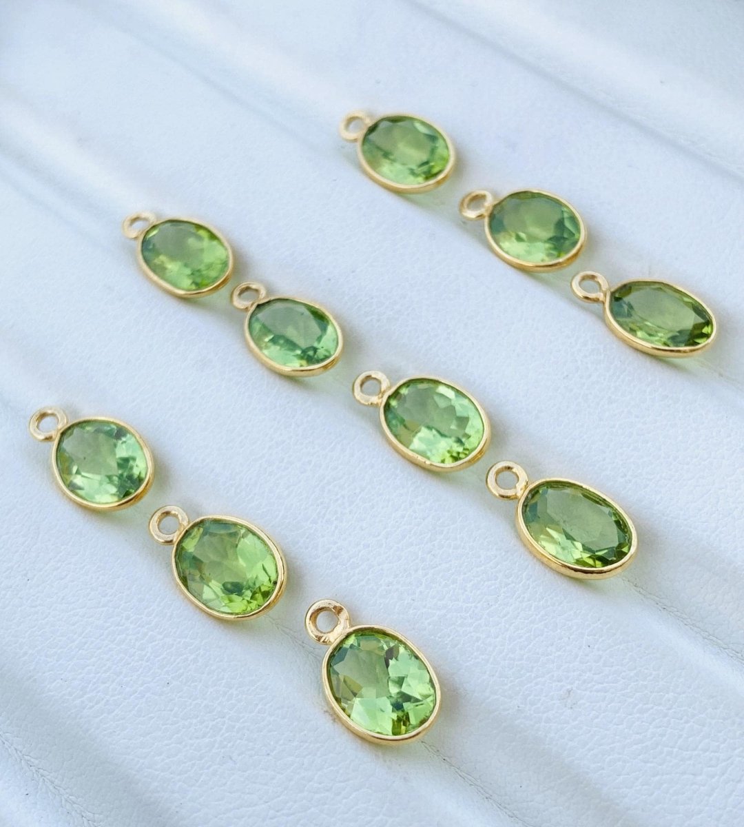Green Peridot Connector Charms ~ Sterling Silver & Gold Vermeil Jewelry Making Supplies ~ Bezel Connectors Components ~ For Jewelry - BeadsBoatInc