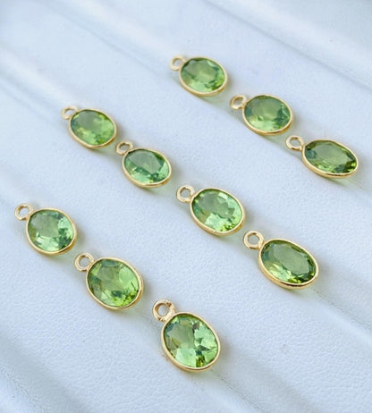 Green Peridot Connector Charms ~ Sterling Silver & Gold Vermeil Jewelry Making Supplies ~ Bezel Connectors Components ~ For Jewelry - BeadsBoatInc