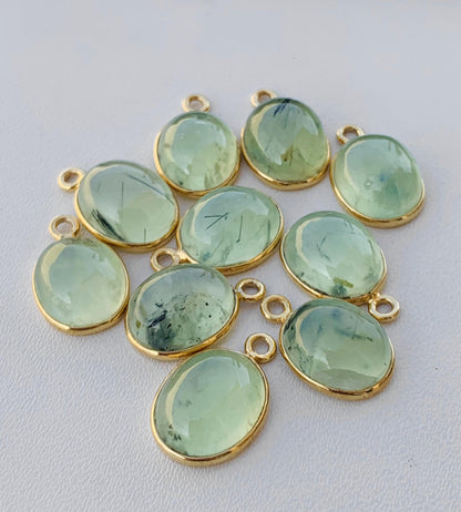 Green Prehnite Bezel Connectors ~ Oval Shape Link Components ~ Silver and Gold Charms ~ Jewelry Making Supplies ~ Crystal Connectors - BeadsBoatInc