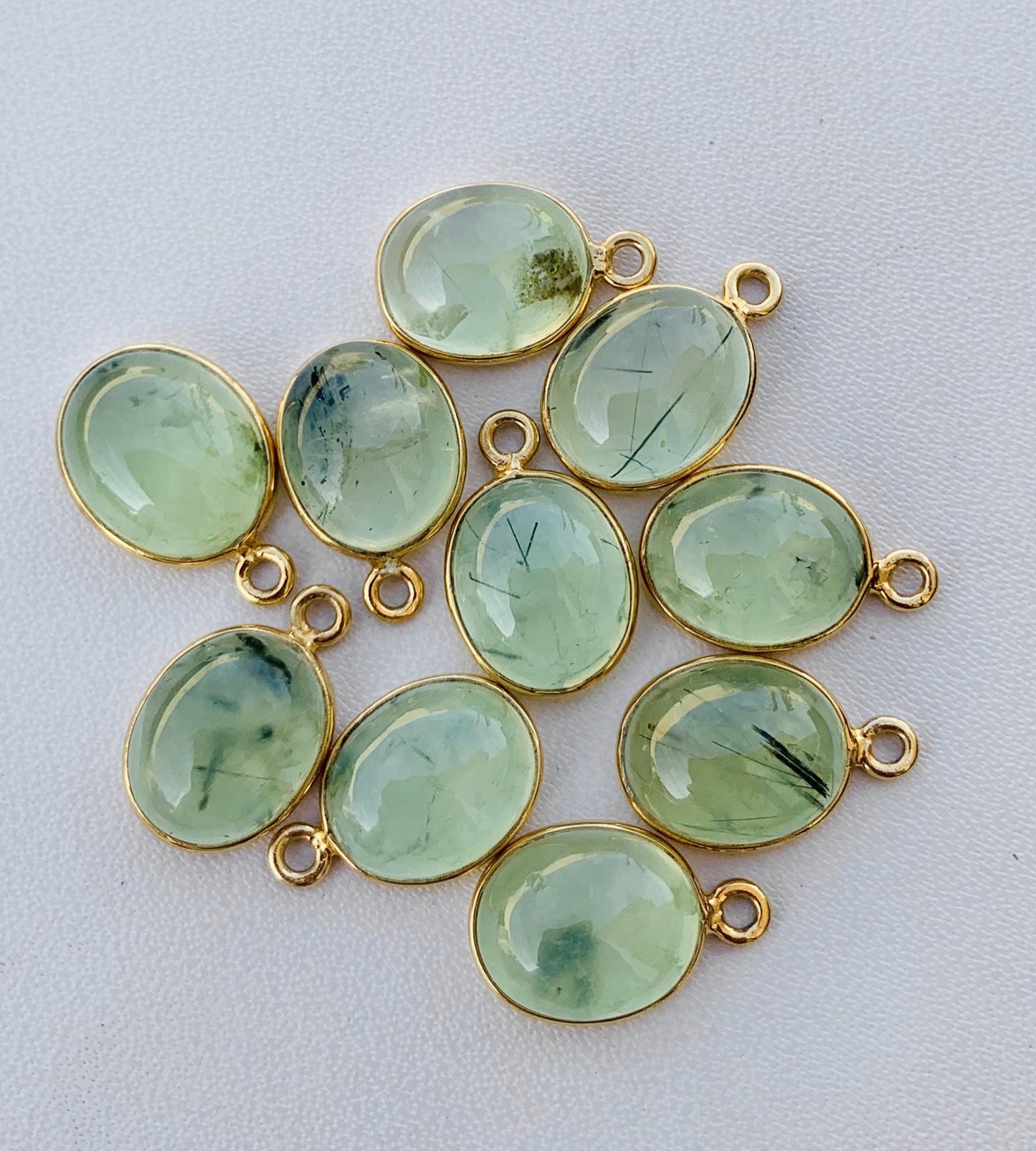 Green Prehnite Bezel Connectors ~ Oval Shape Link Components ~ Silver and Gold Charms ~ Jewelry Making Supplies ~ Crystal Connectors - BeadsBoatInc