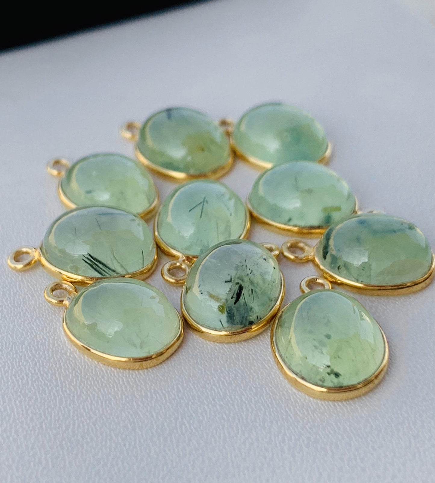 Green Prehnite Bezel Connectors ~ Oval Shape Link Components ~ Silver and Gold Charms ~ Jewelry Making Supplies ~ Crystal Connectors - BeadsBoatInc