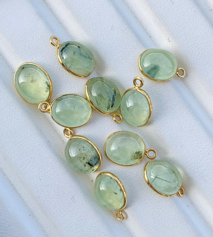 Green Prehnite Bezel Connectors ~ Oval Shape Link Components ~ Silver and Gold Charms ~ Jewelry Making Supplies ~ Crystal Connectors - BeadsBoatInc
