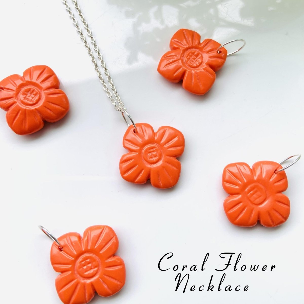 Hand - Carved Coral Flower Necklace • Sterling Silver | Gold | Rose Gold Finish • Nature Inspired Jewelry • Gift for Her • Autumn Jewelry - BeadsBoatInc
