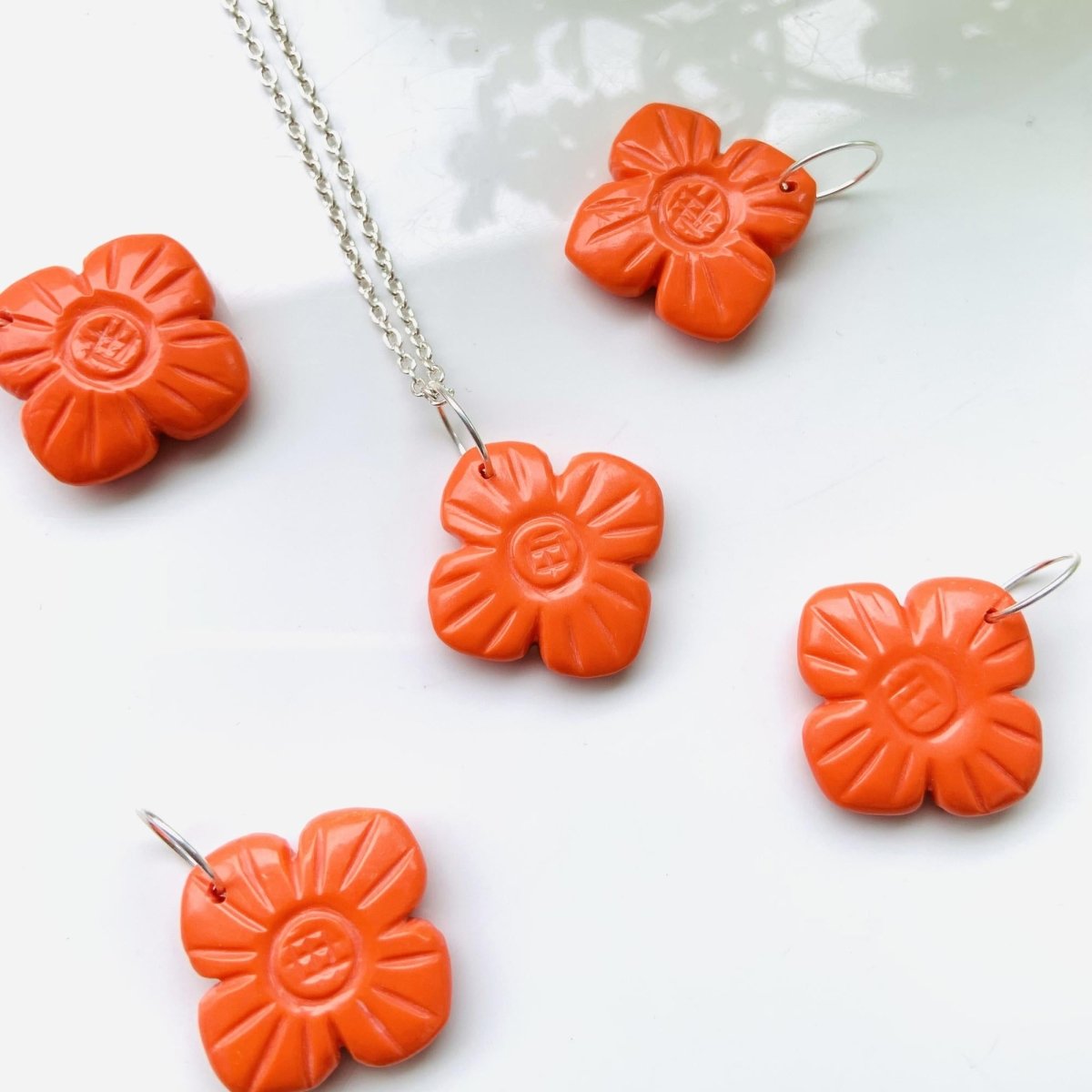 Hand - Carved Coral Flower Necklace • Sterling Silver | Gold | Rose Gold Finish • Nature Inspired Jewelry • Gift for Her • Autumn Jewelry - BeadsBoatInc