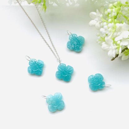 Hand - Carved Natural Amazonite Flower Necklace • Silver | Gold | Rose Gold Finish • Nature Inspired Jewelry • Gift for Her • Autumn Jewelry - BeadsBoatInc