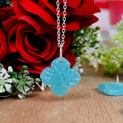 Hand - Carved Natural Amazonite Flower Necklace • Silver | Gold | Rose Gold Finish • Nature Inspired Jewelry • Gift for Her • Autumn Jewelry - BeadsBoatInc