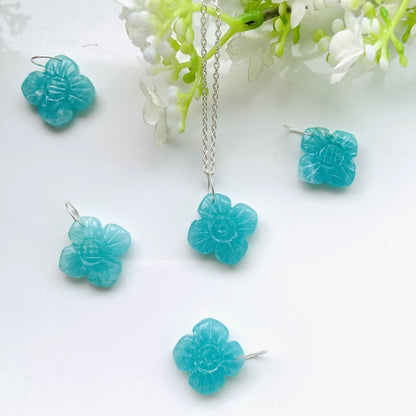 Hand - Carved Natural Amazonite Flower Necklace • Silver | Gold | Rose Gold Finish • Nature Inspired Jewelry • Gift for Her • Autumn Jewelry - BeadsBoatInc