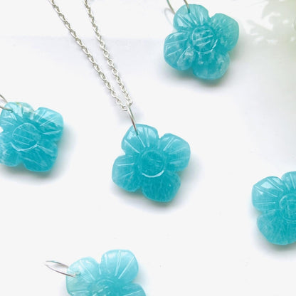 Hand - Carved Natural Amazonite Flower Necklace • Silver | Gold | Rose Gold Finish • Nature Inspired Jewelry • Gift for Her • Autumn Jewelry - BeadsBoatInc