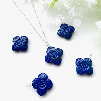 Hand - Carved Natural Lapis Flower Necklace • Silver | Gold | Rose Gold Finish • Nature Inspired Jewelry • Gift for Her • Autumn Jewelry - BeadsBoatInc