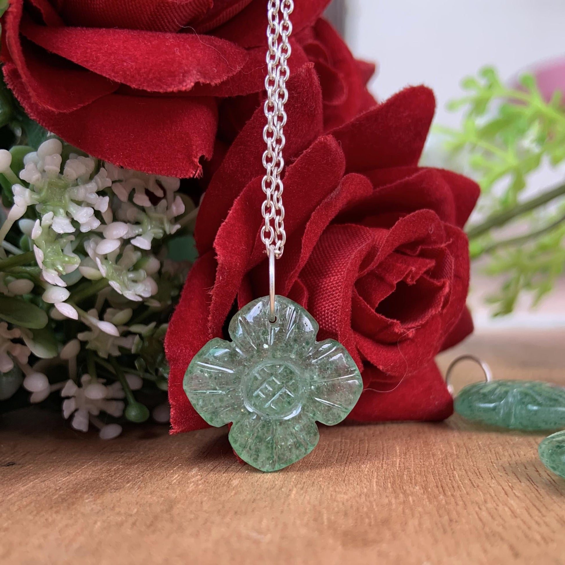 Hand Curved Flower Necklace • Green Strawberry • Silver | Gold | Rose Gold Finish • Nature Inspired Jewelry • Gift for Her • Autumn Jewelry - BeadsBoatInc
