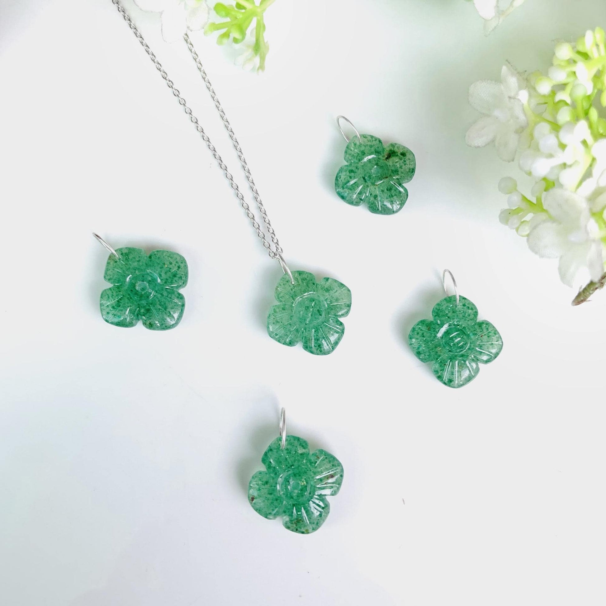 Hand Curved Flower Necklace • Green Strawberry • Silver | Gold | Rose Gold Finish • Nature Inspired Jewelry • Gift for Her • Autumn Jewelry - BeadsBoatInc