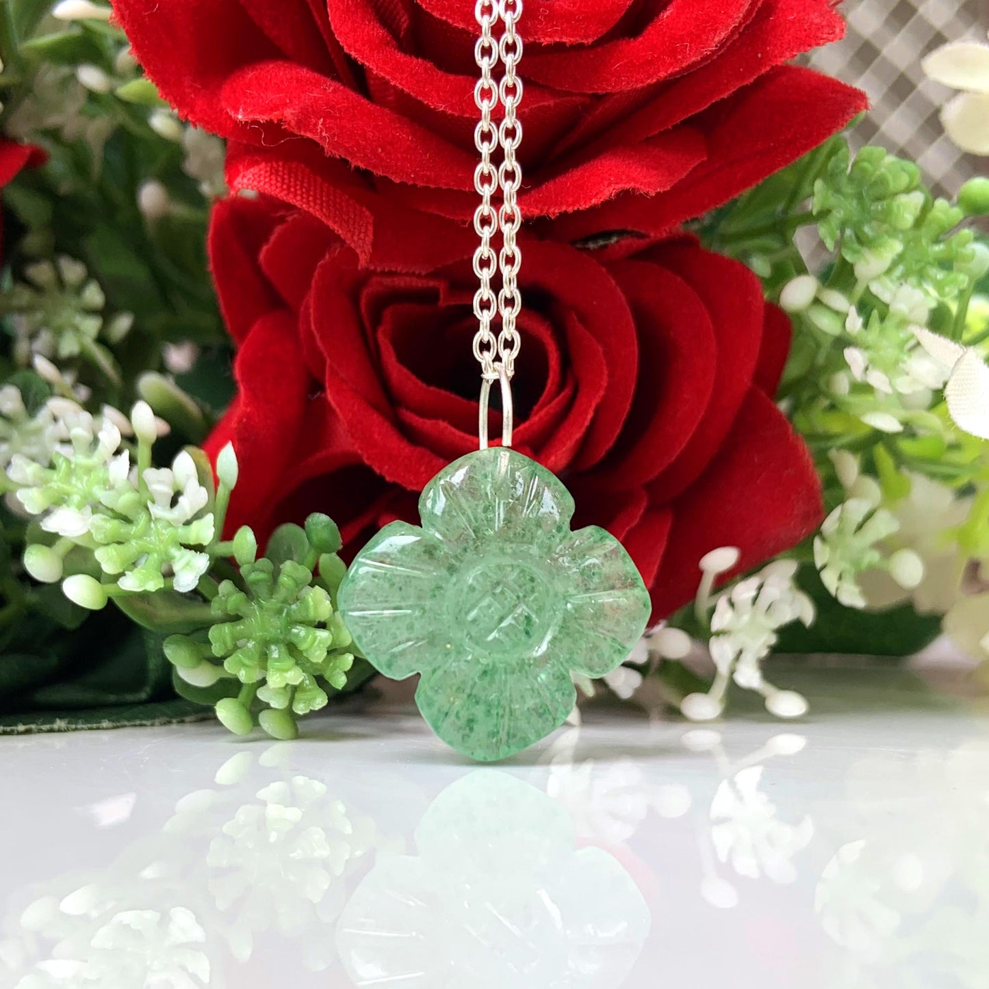 Hand Curved Flower Necklace • Green Strawberry • Silver | Gold | Rose Gold Finish • Nature Inspired Jewelry • Gift for Her • Autumn Jewelry - BeadsBoatInc