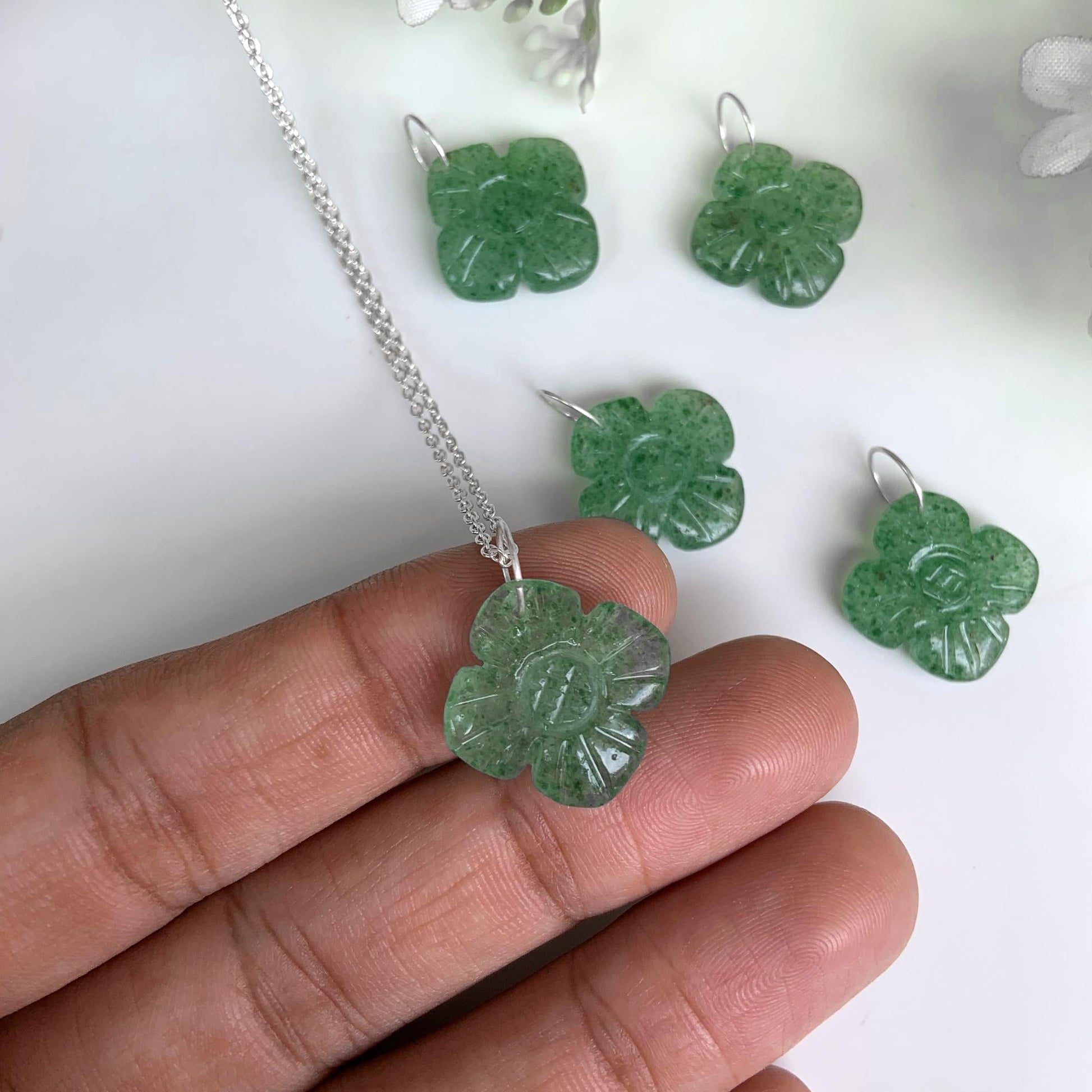 Hand Curved Flower Necklace • Green Strawberry • Silver | Gold | Rose Gold Finish • Nature Inspired Jewelry • Gift for Her • Autumn Jewelry - BeadsBoatInc