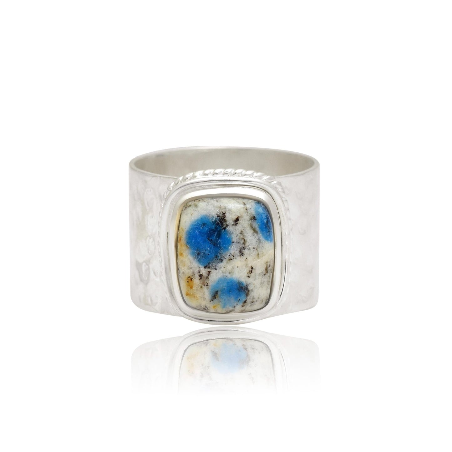 Handcrafted Azurite Jasper Statement Ring - Unique Blue Gemstone Silver Band - BeadsBoatInc