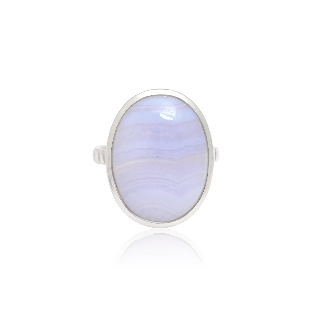 Handmade Blue Lace Agate Oval Statement Ring in 925 Sterling Silver - BeadsBoatInc