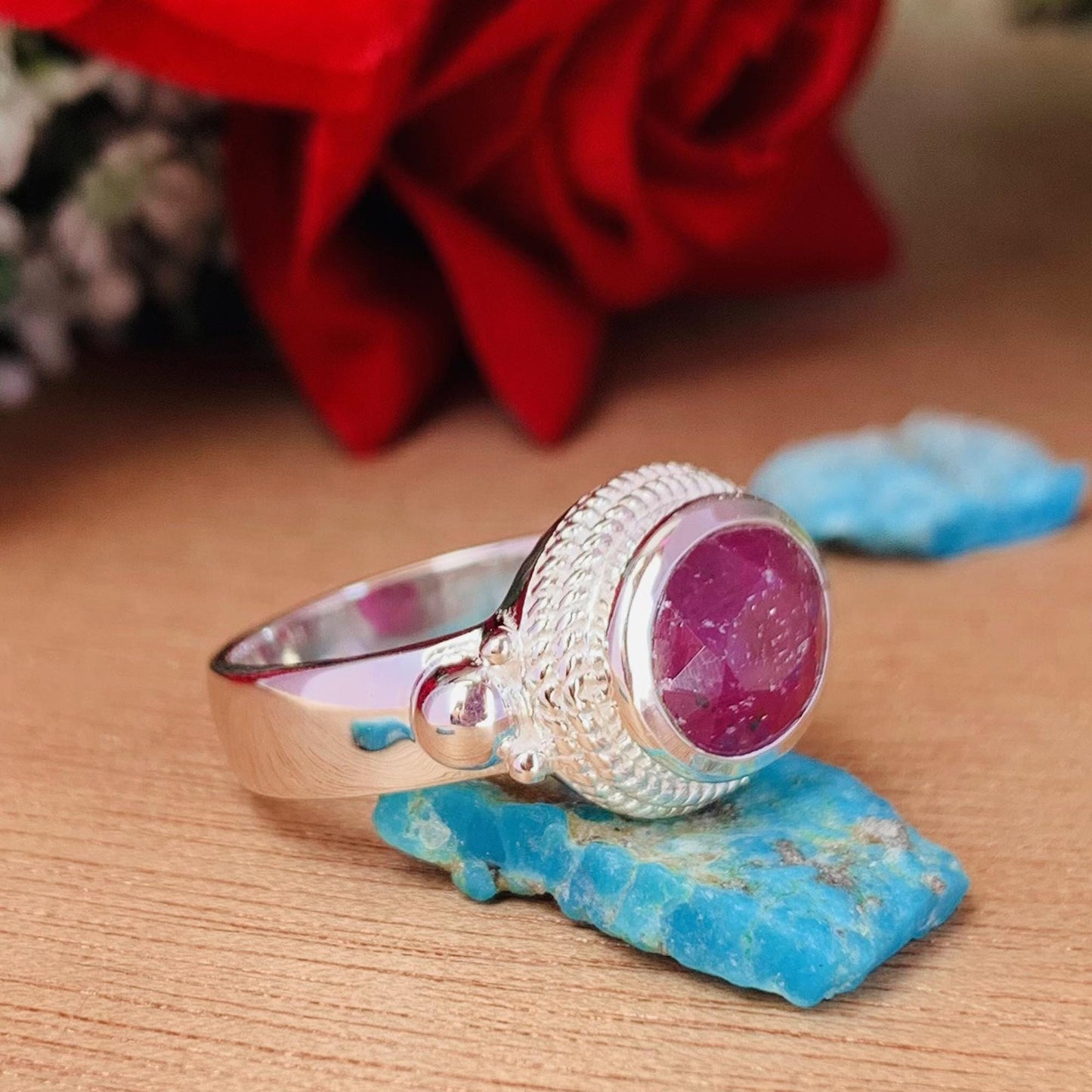 Handmade Natural Ruby Ring, 925 Sterling Silver Statement Jewelry - BeadsBoatInc