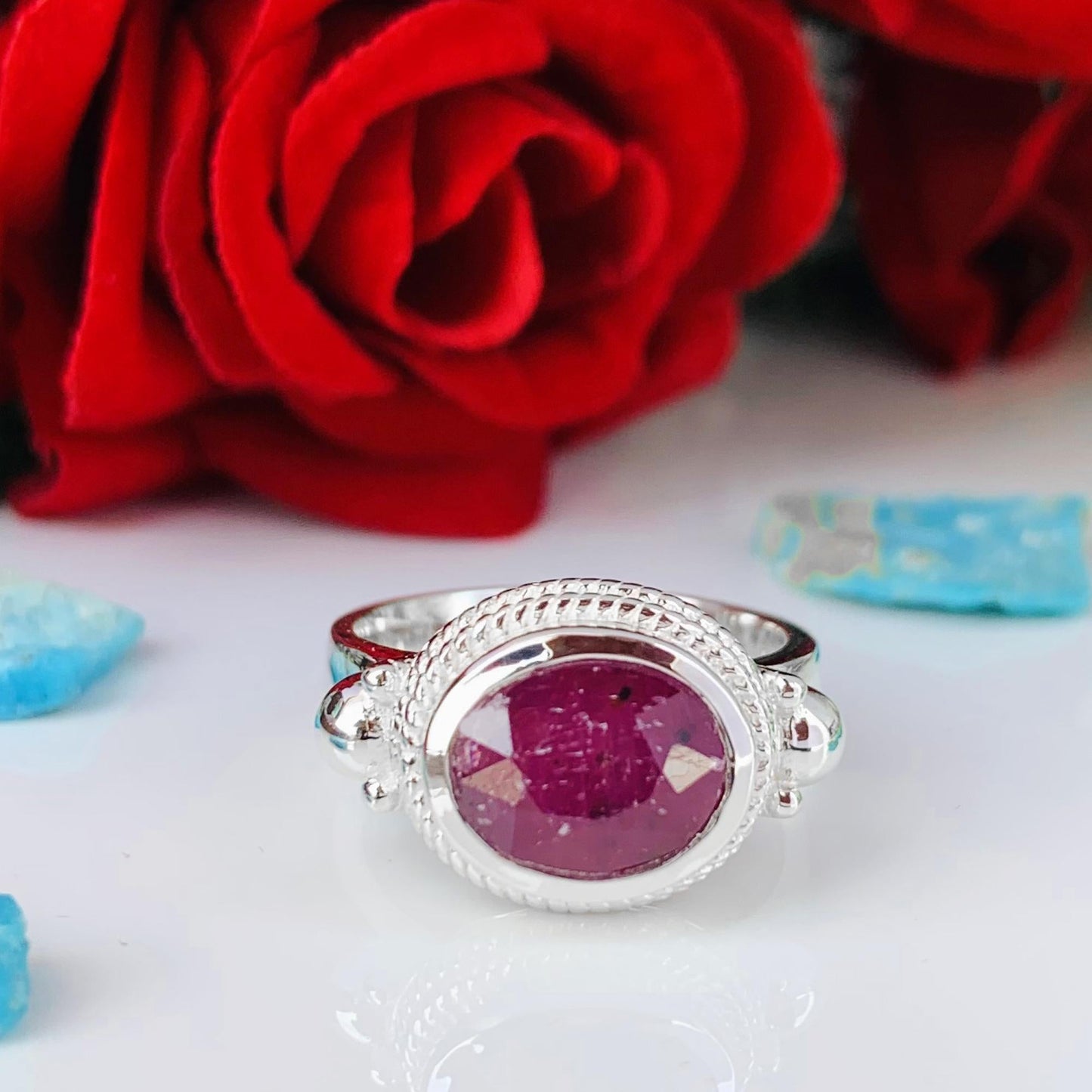 Handmade Natural Ruby Ring, 925 Sterling Silver Statement Jewelry - BeadsBoatInc
