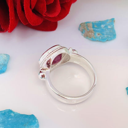 Handmade Natural Ruby Ring, 925 Sterling Silver Statement Jewelry - BeadsBoatInc