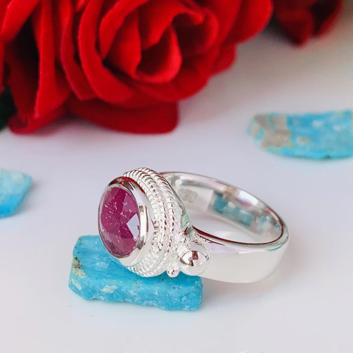 Handmade Natural Ruby Ring, 925 Sterling Silver Statement Jewelry - BeadsBoatInc