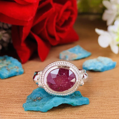 Handmade Natural Ruby Ring, 925 Sterling Silver Statement Jewelry - BeadsBoatInc