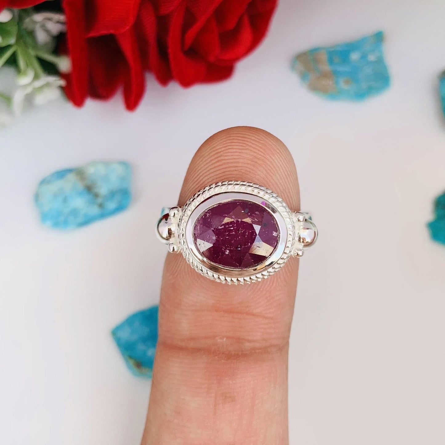 Handmade Natural Ruby Ring, 925 Sterling Silver Statement Jewelry - BeadsBoatInc