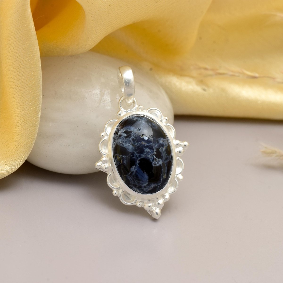 Handmade Pietersite Oval Cabochon Pendant 925 Sterling Silver Necklace 12x17mm - BeadsBoatInc