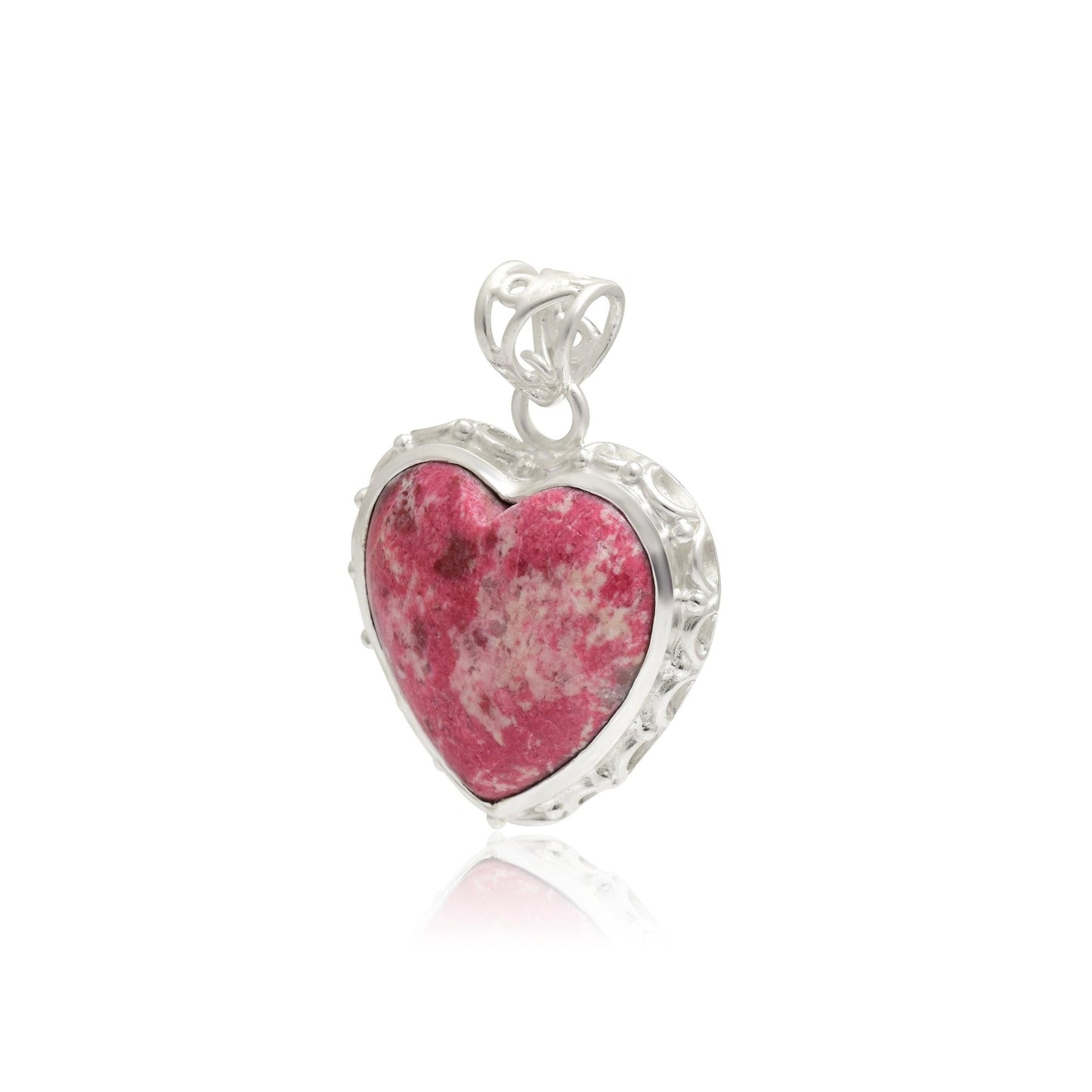 Handmade Pink Thulite Heart Pendant 925 Sterling Silver Gift for Her - BeadsBoatInc
