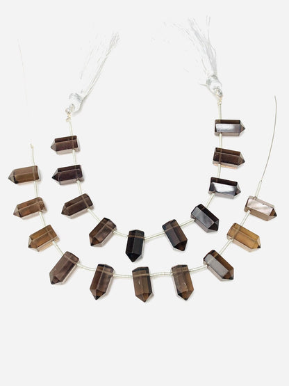 Natural Smoky Quartz Faceted Pencil Gemstone Beads 6x12mm (10 Pieces)