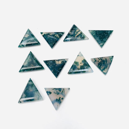 Natural Moss Agate Triangle Cabochons – 5 Pcs Loose Gemstones