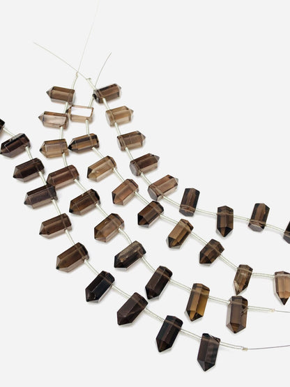 Natural Smoky Quartz Faceted Pencil Gemstone Beads 6x12mm (10 Pieces)