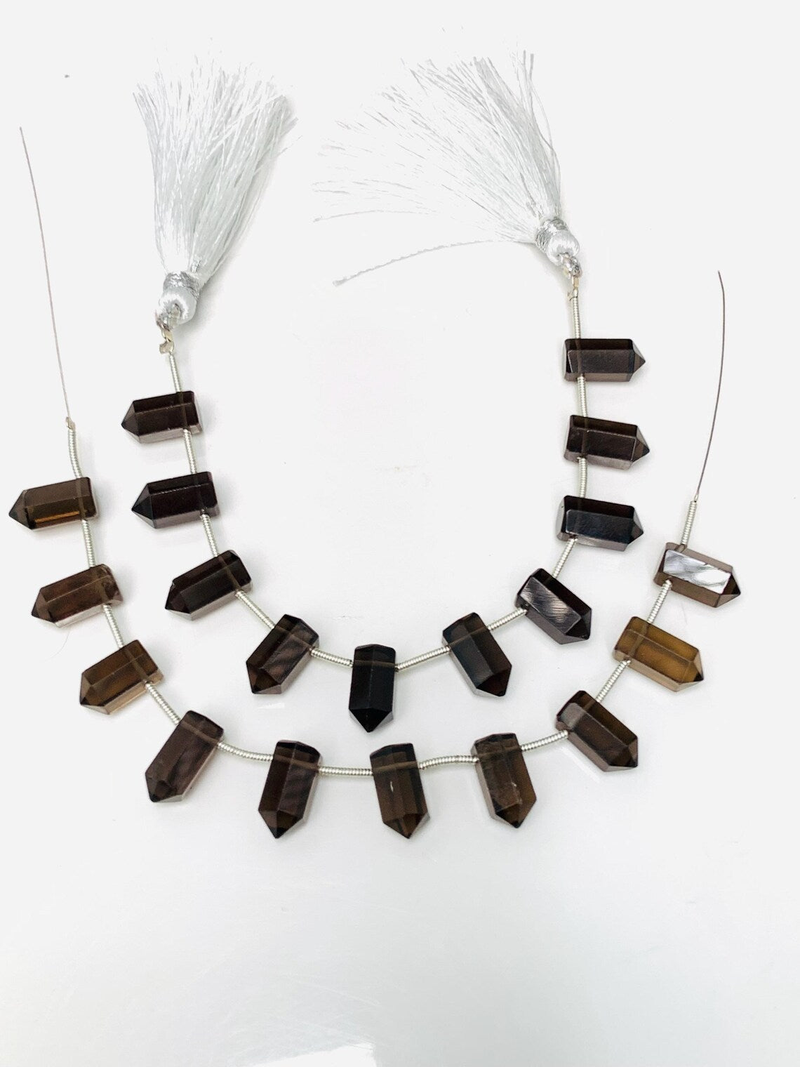 Natural Smoky Quartz Faceted Pencil Gemstone Beads 6x12mm (10 Pieces)