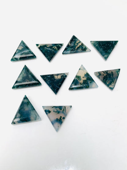 Natural Moss Agate Triangle Cabochons – 5 Pcs Loose Gemstones