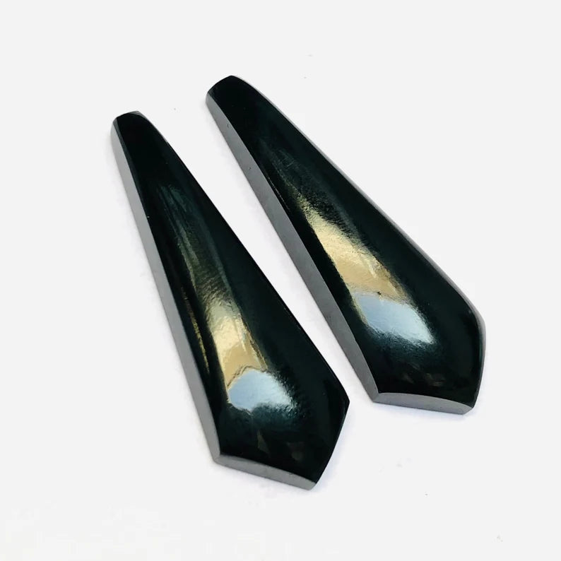 Natural Black Onyx Kite Briolette Pair - Long Gemstone Drops (11x34mm)