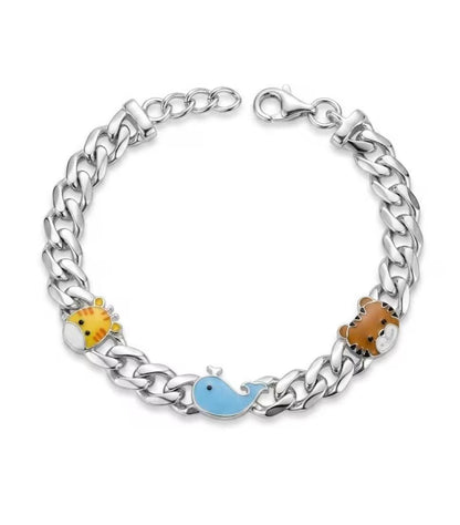 925 Sterling Silver Cute Animal Charm Kids Bracelet