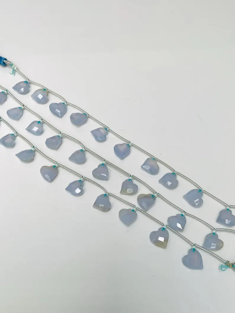 Natural Blue Lace Agate Heart Faceted Briolette Beads 10x10mm (10 Pcs)