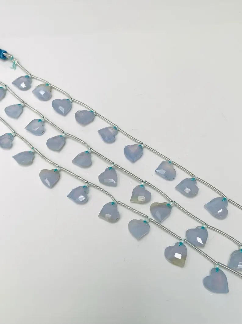 Natural Blue Lace Agate Heart Faceted Briolette Beads 10x10mm (10 Pcs)