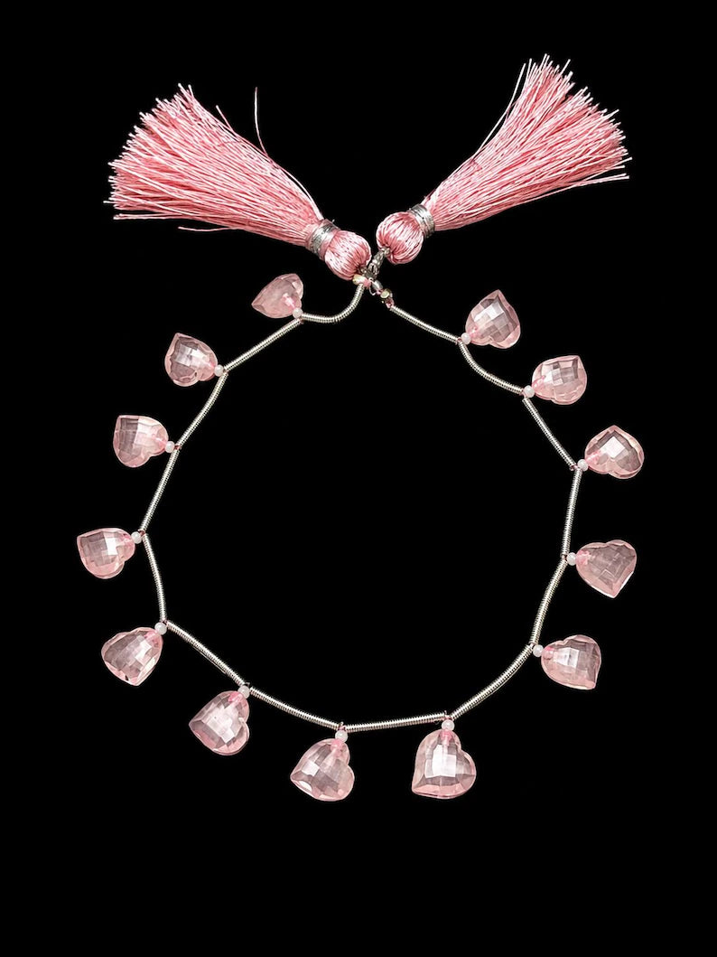 Natural Rose Quartz Heart Faceted Briolette Beads 10x10mm (10 Pcs)